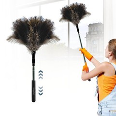 Extendable Feather Duster 47 inches Fluffy Long Handle Reusable Feather Duster