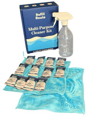 Multi-Purpose Cleaner/Degreaser Kit, Glass Spray Bottle, Towels + 12 Refill Tabs