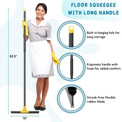 Squeegee Broom for Floor, 18” Heavy Duty Rubber Wiper with 60” Long Handle