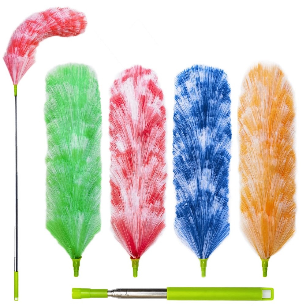 4 Pack Washable Electrostatic Duster Extendable Pole 25″to 55″ Feather