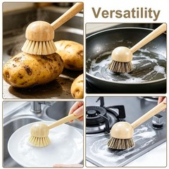 2 Pack Natural Kitchen Dish Brushes with Sisal & Palm Bristles, Long Bamboo H…