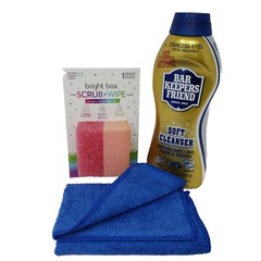 Bar Keepers Friend Soft Cleanser 26oz Bright Box Scrub Sponge & Microfiber Cloth