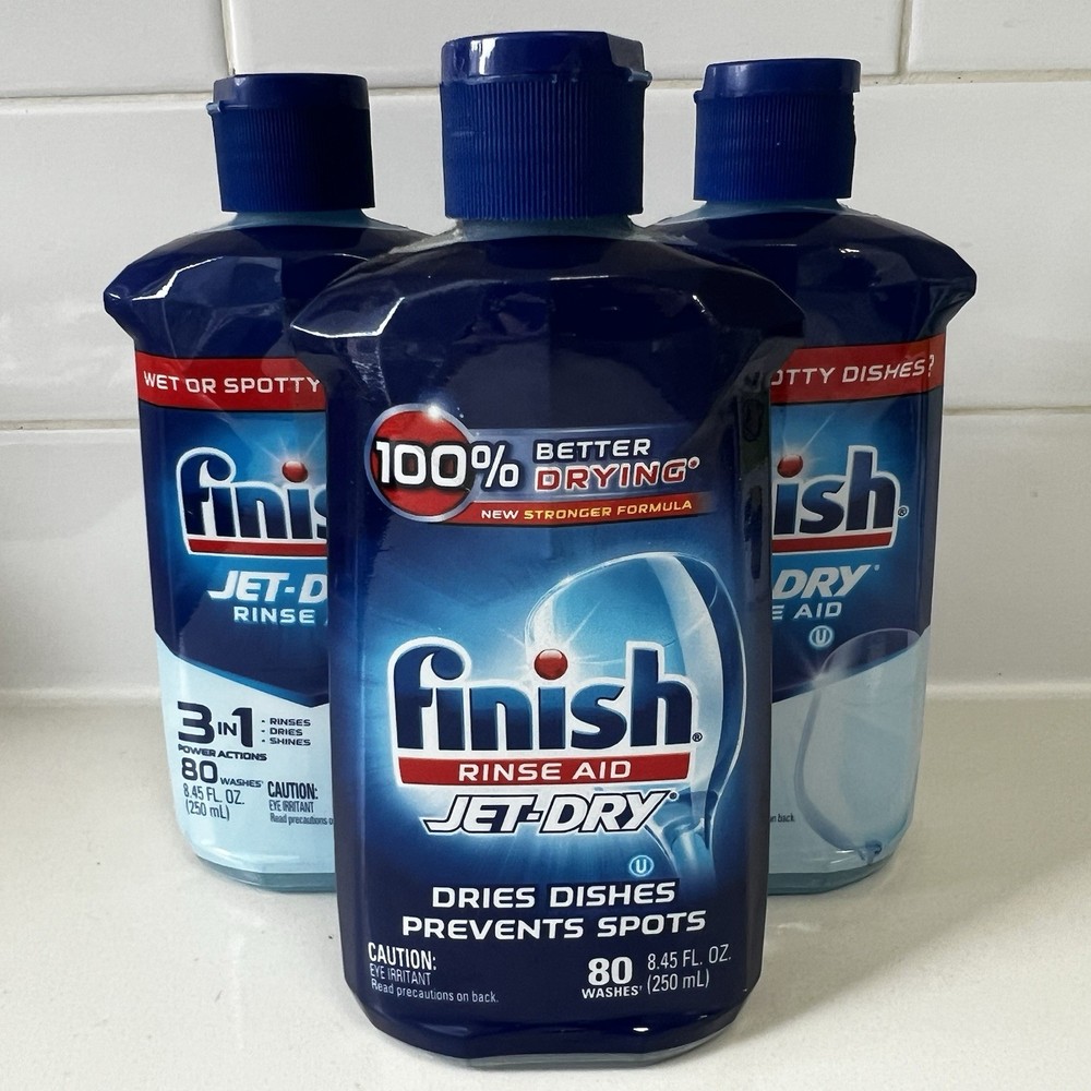 3 Bottles Finish Jet-Dry Rinse Aid Dishwasher Rinse Drying Agent 8.25 oz Each