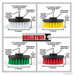 Drill Brush Attachment Power Scrubber 4 Piece 4 Inch Nylon Bristles Soft Medium