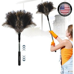 Extendable Feather Duster 47 inches Fluffy Long Handle Reusable Feather Duster