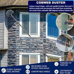 20 Ft+ High Reach Cobweb Dusting Kit with 3-14 Ft Extension Pole/Spider Web Brus