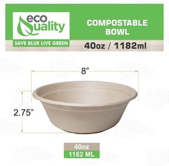 EcoQuality [150 Pack] 40 oz Round Disposable Compostable Paper Bowls Heavy-Dut