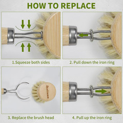 Bamboo Dish Brush with Long Handle – Natural Dish Scrubber Brush Set…