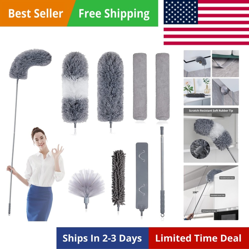 Microfiber Feather Duster 7PCS, Bendable Dusters with 100 inches Extension Po…