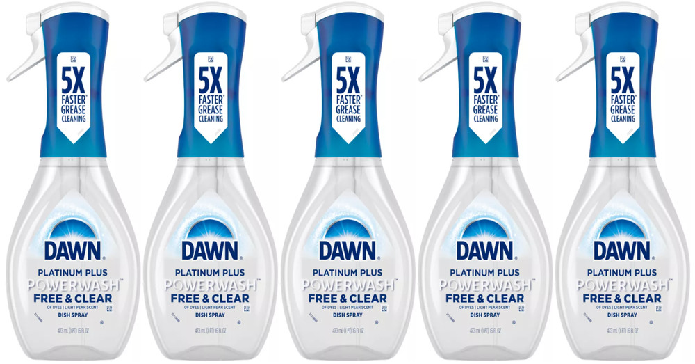 Dawn Free & Clear POWERWASH Dish Spray Soap, Light Pear Scent 16oz-Pack of 5