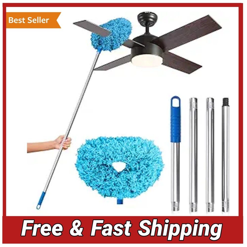 Ceiling Fan Duster with Extension Pole 48in Microfiber Blade Cleaner Long Handle