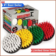 Drill Brush Attachment Power Scrubber 4 Piece Set Soft Medium Stiff Nylon 4