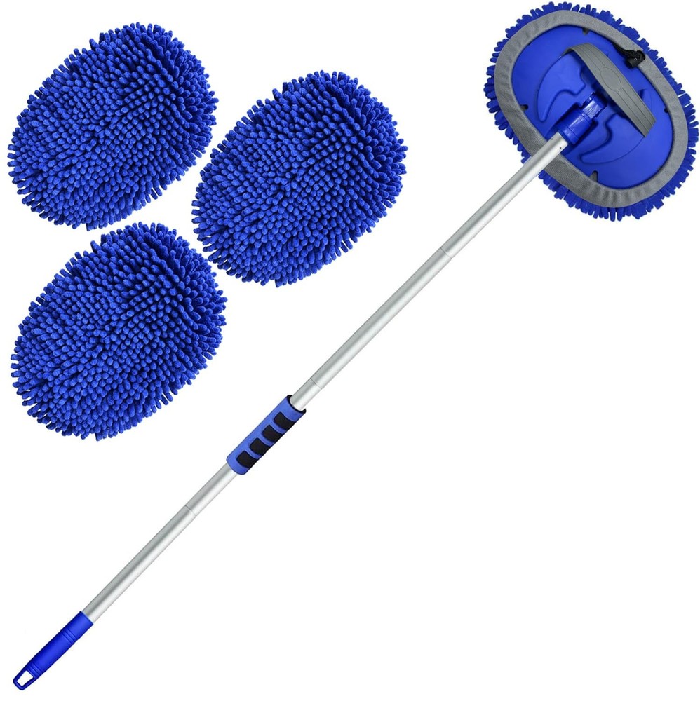 62” Car Wash Brush Kit with Long Handle, Chenille Microfiber Car Wash Mop Mi…