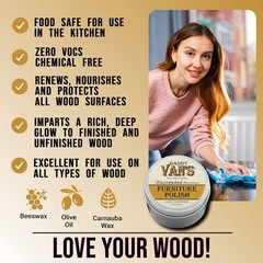 Van’s All Natural Beeswax Furniture Polish Unscented Food Safe Wood Wax for