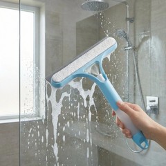 2-in-1 Sprayable Blue Glass Squeegee – Microfiber Scrub Pad & Squeegee for Car W
