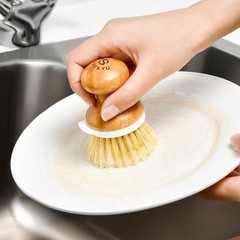 Bamboo Dish Brush Kitchen Dish Scrubber Brush With Soap Dispenser Natural Wooden