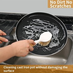 2 Pack Kitchen Dish Brush Bamboo Handle Dish Scrubber Builtin Scraper Scrub Brus