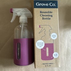 Grove Co. Glass Spray Bottle 16 Oz Purple Silicone Sleeve Multi Purpose