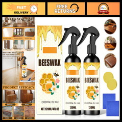 Natural Beeswax Wood Polish Spray – Non-Greasy Cleaner & Restorer for Furniture,