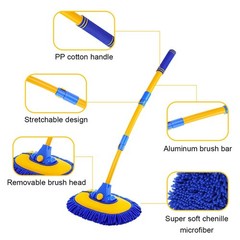 Car Wash Brush Kit, 40″ Auto Wash Mop with 15° Curved Extendable Long Handle,…