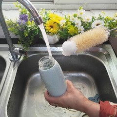Stainless Steel Soda Bottle Cleaning Brush in Natural Boar Bristle Wool Tip L…