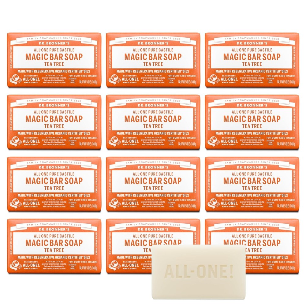 Dr. Bronner’s Pure-Castile Magic Bar Soap – Tea Tree, Made with Regenerative O