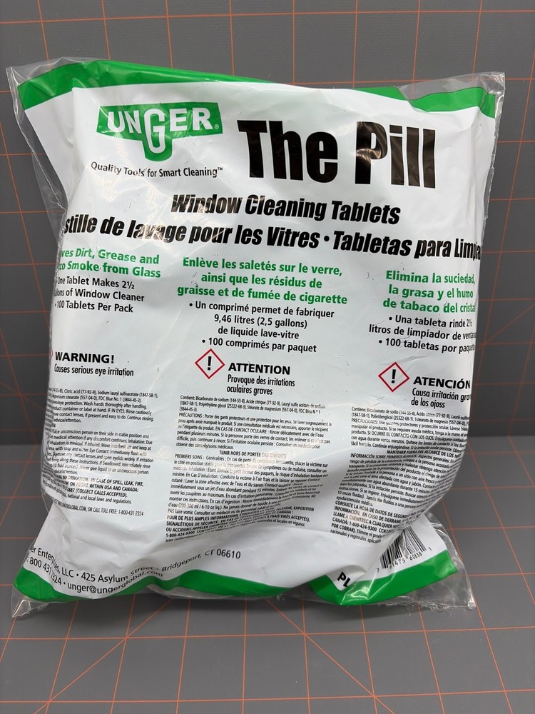 Unger The Pill Window Cleaning Tablets 100 Pack Glass Cleaner Green White
