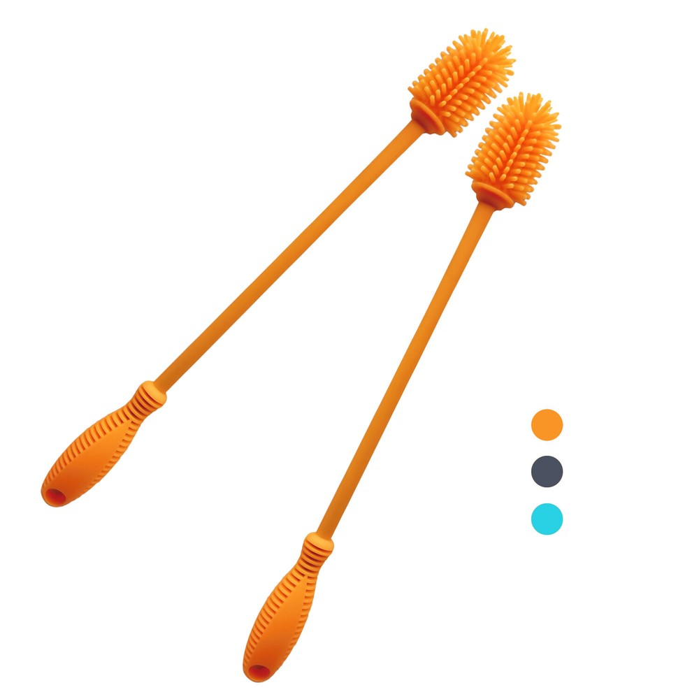 2 Pack Orange Silicone Bottle Brush Cleaner Lab Cleaning Brush for Baby Bottles