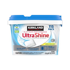 Kirkland Dishwasher Pods Detergent 115 Ct Lemon Citrus No Prewash Bulk Tablets