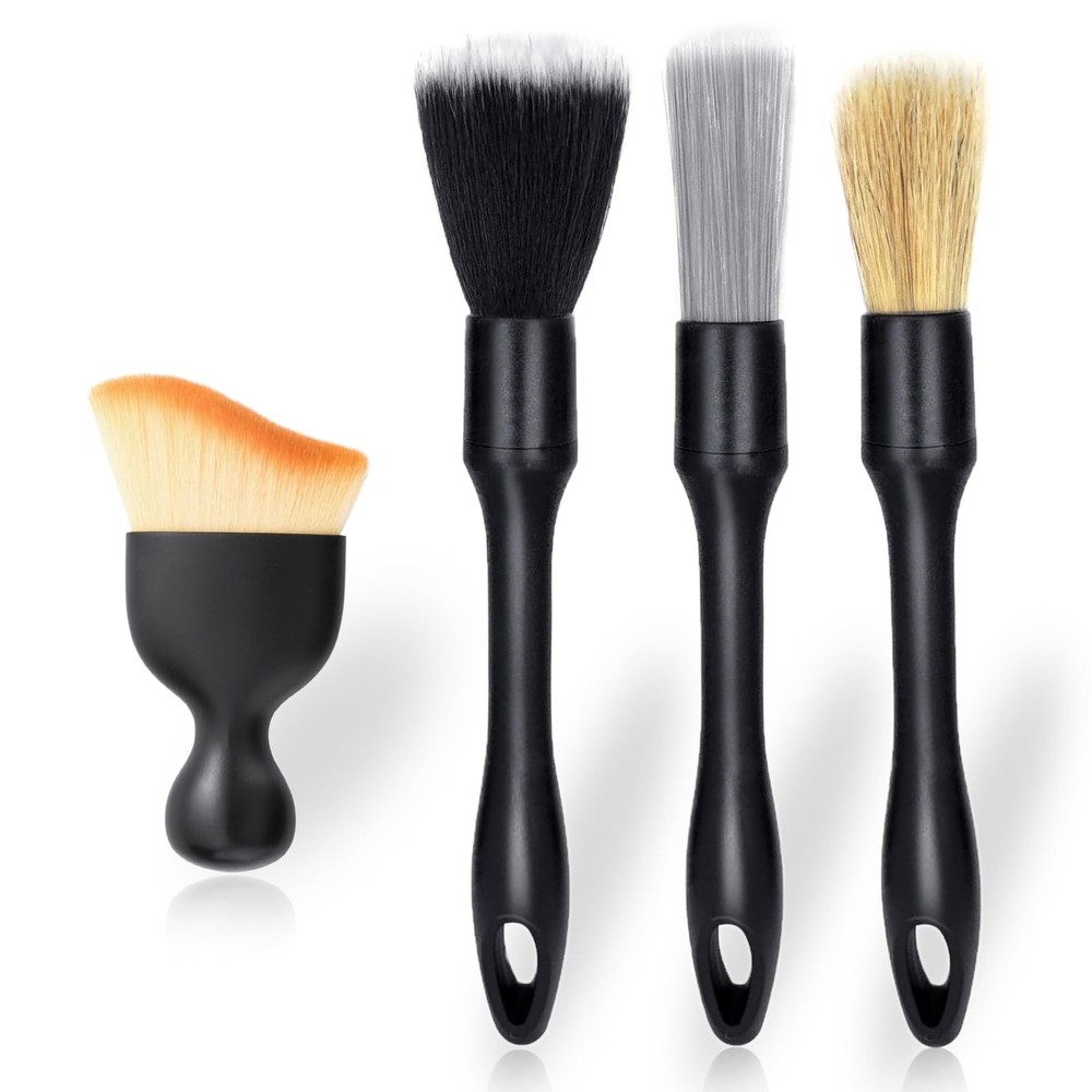 4 PCS Car Detailing Brush Set for Cleaning Interior or Exterior, Boars Bristl…