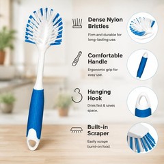 2-Pack Dish Brushes with Scraper, Durable Nylon Bristles Kitchen Scrub Brush,…