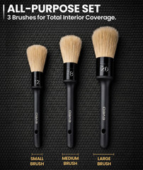 Car Detailing Brush Set Natural Boars Hair 3 Pack Interior, Car Cleaning Tools