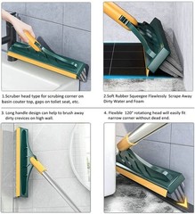 2 in 1 Cleaning Scrub Brush with Long Handle V-Shape Stiff Bristle 120°Rotating
