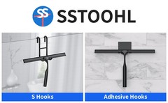 Black 14-Inches Stainless Steel Shower Squeegee Set, Include Shower Door Hook,