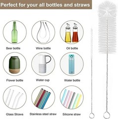 Nylon Straw Brush Cleaner Bottle Tube Pipe Small Long Cleaning 10Pcs Set