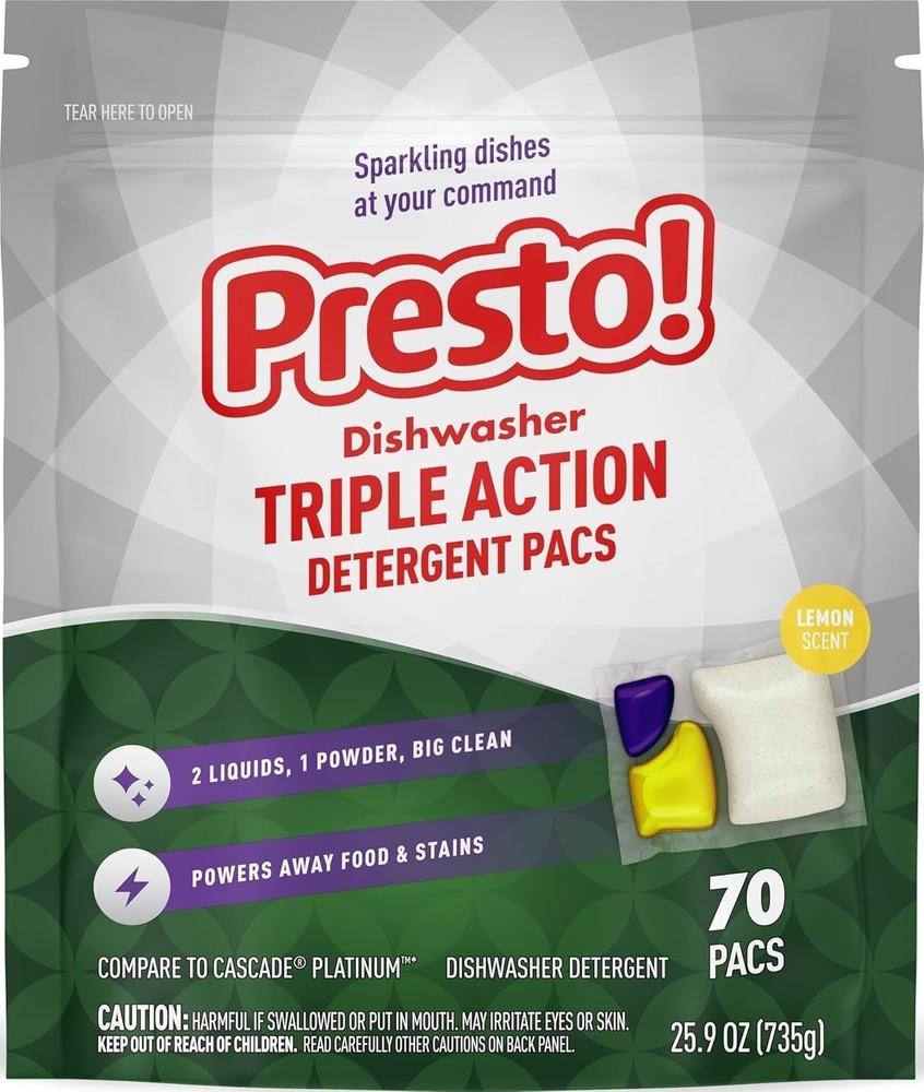Amazon’s Triple Action Dishwasher Pacs, 70 Count – Lemon Fresh & Phosphate Free