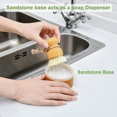 Bamboo Dish Brush Set with Soap Holder, Wooden Dish Scrubber with Soap Dispen…