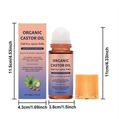 3x Organic Golden Castor Oil Roll-On with Rose Quartz for Skin,Hair&Wrinkle