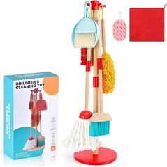 Kids Cleaning Toy Set Wooden Broom and Dustpan 9 Piece Playhouse Housekeeping