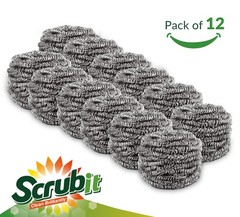 12 Pack Stainless Steel Scourers by Scrub It â€“ Steel Wool Scrubber Pad used f