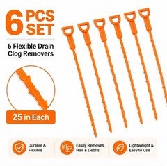 6-Pack 25in Hair Drain Clog Remover Sink Shower Tub Snake Cleaner Tool Set