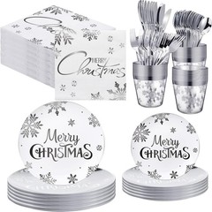 Sliner 230 Pcs Christmas Disposable Plastic Plates Set 7 and 9″ Silver Plates