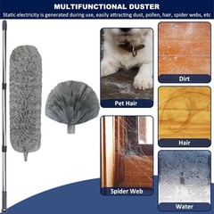 20 Ft+ High Reach Cobweb Dusting Kit with 3-14 Ft Extension Pole/Spider Web Brus