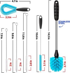 6 Pack Bottle Brush 14.5″ Long Handle Stainless Steel Brush,Blue Bottle Cleaner