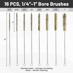 16Pcs Tube Cleaning Brush, 12″ Long Stainless Steel & Brass Wire Brush Pipe C…