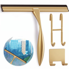 Shower Door Squeegee with Hook – 14″ Silicone Blade, Stainless Steel Gold Squeeg