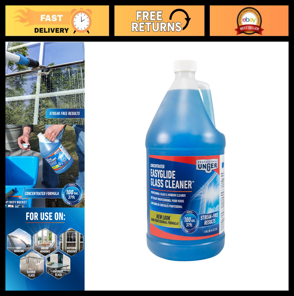 Streak-Free Glass Cleaner Concentrate, 1 Gallon – Ammonia-Free, Makes 100 Gallon