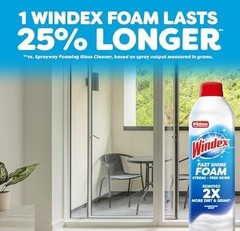 Windex Fast Shine Foam Glass Cleaner, No-Drip Windows, Doors, Mirrors & Countert
