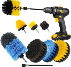 9 Pcs Drill Brush Attachments Set Fluffy Soft and Hard Bristles Horsehair Brush