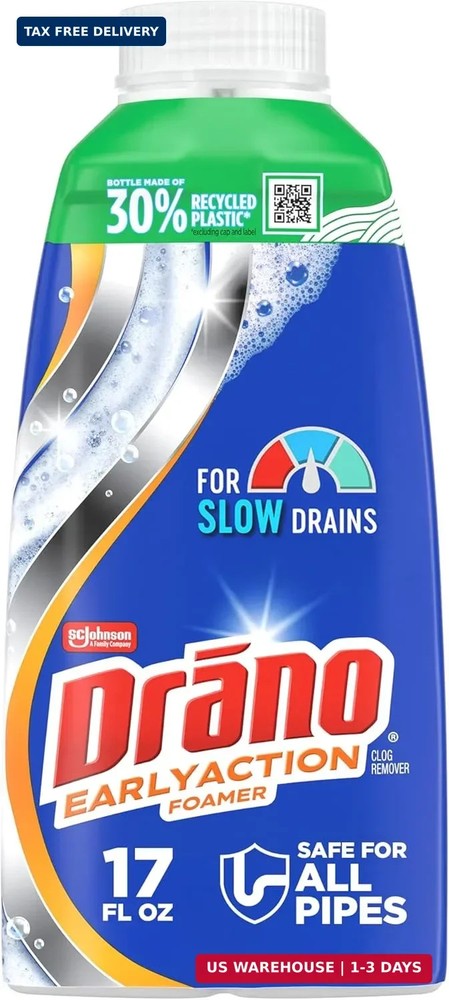 Drano EarlyAction Foamer, Drain Clog Remover & Cleaner, Unclogs Hair, Grease, So